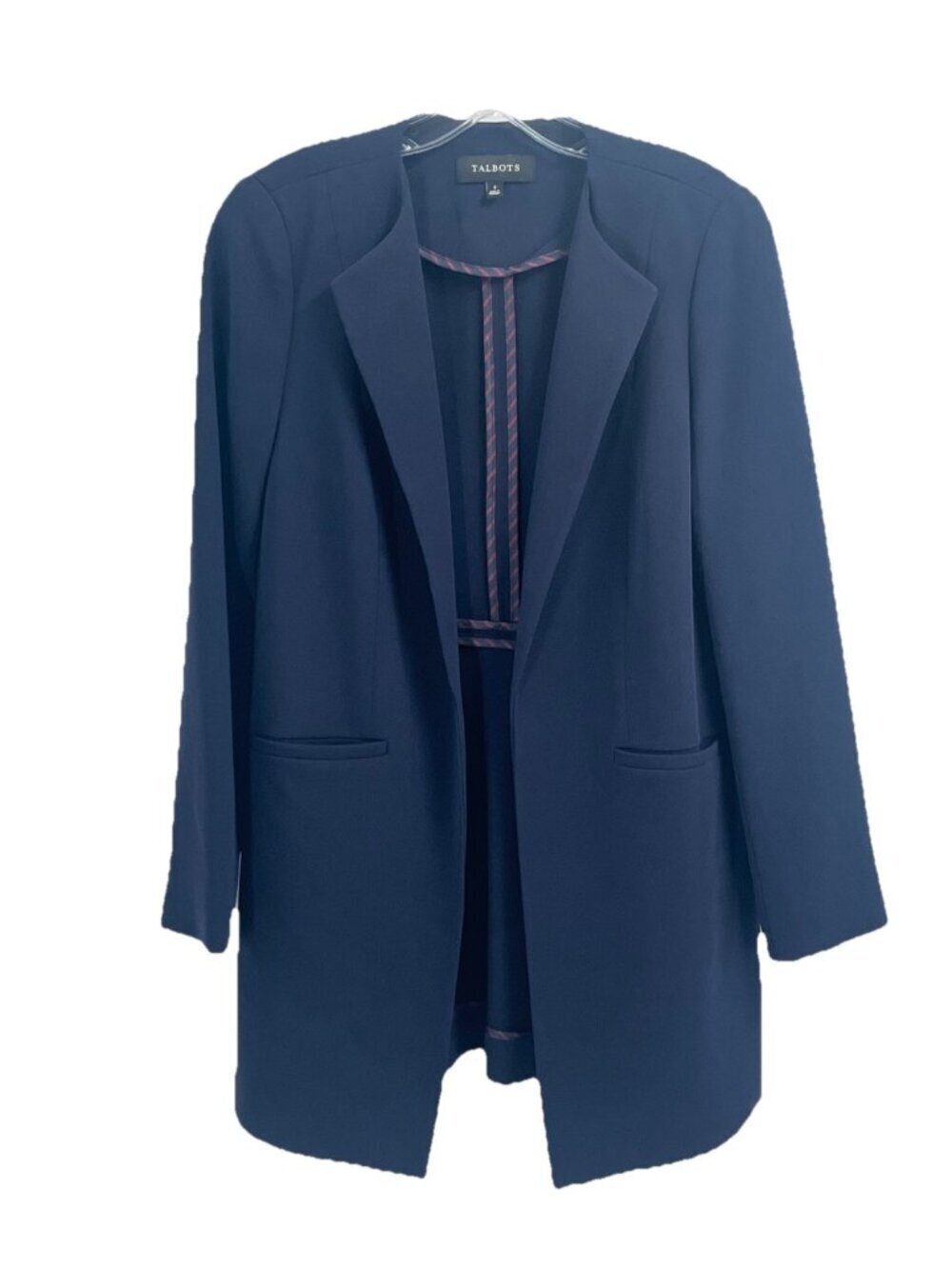 Talbots Navy Blue Open Front Long Line Sz 2 Blazer Classic Career Old Money